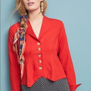 Anthropologie Maeve Delia Tailored Blouse Red